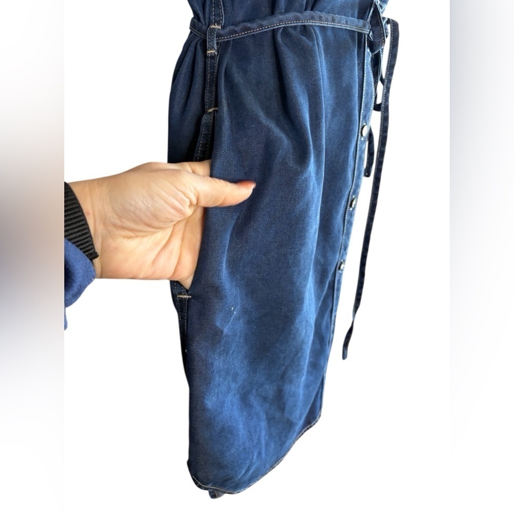 Dittos Doux women’s Dark Blue button down Denim Jean mini dress pockets sz M - Picture 6 of 10